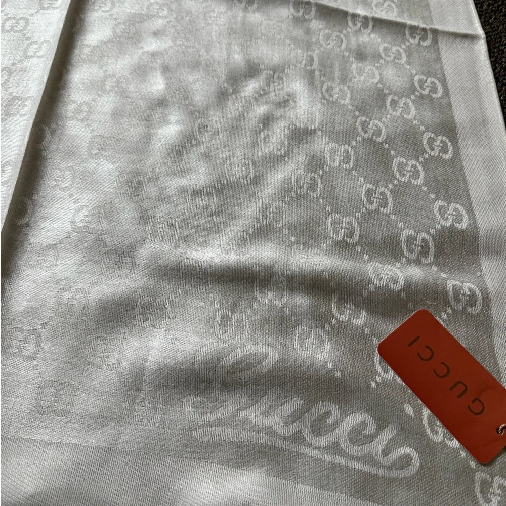 Gucci Cream Jacquard GG Silk Blend Scarf